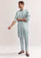 Sky Blue Satin Blend Kurta Set For Men With Zardosi Hand Embroidery