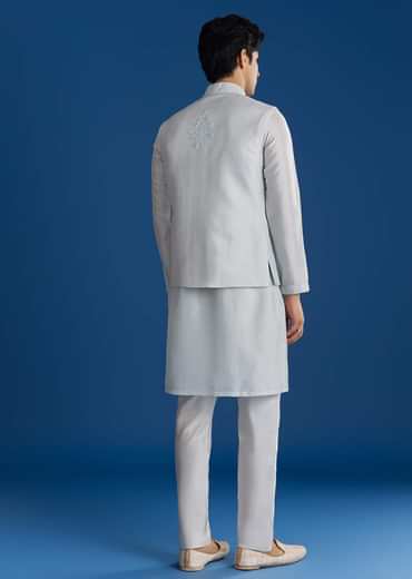 Sky Blue Silk Embroidered Jacket Kurta Set