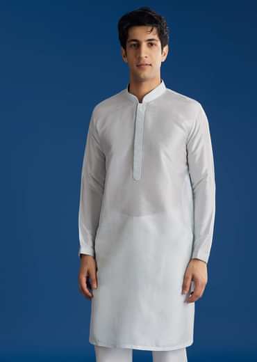 Sky Blue Silk Embroidered Jacket Kurta Set