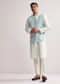 Sky Blue Silk Kurta Jacket Set For Men With Hand Embroidery