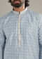 Sky Blue Silk Kurta Set For Men With Floral Printed Motifs