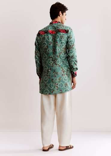 Sky Blue Silk Kurta Set With Bandhani Print