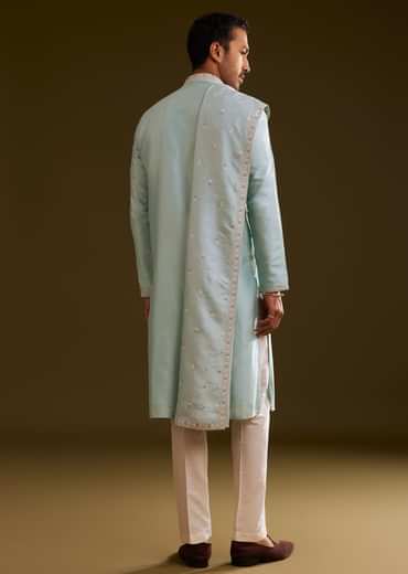 Sky Blue Silk Kurta Set With Embroidered Dupatta