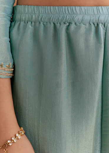 Sky Blue Tissue Kurta Set With Zardosi Embroidery