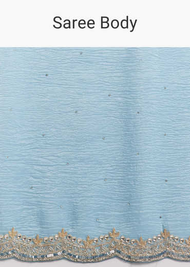 Sky Blue Tissue Saree With Scallop Border Embroidery