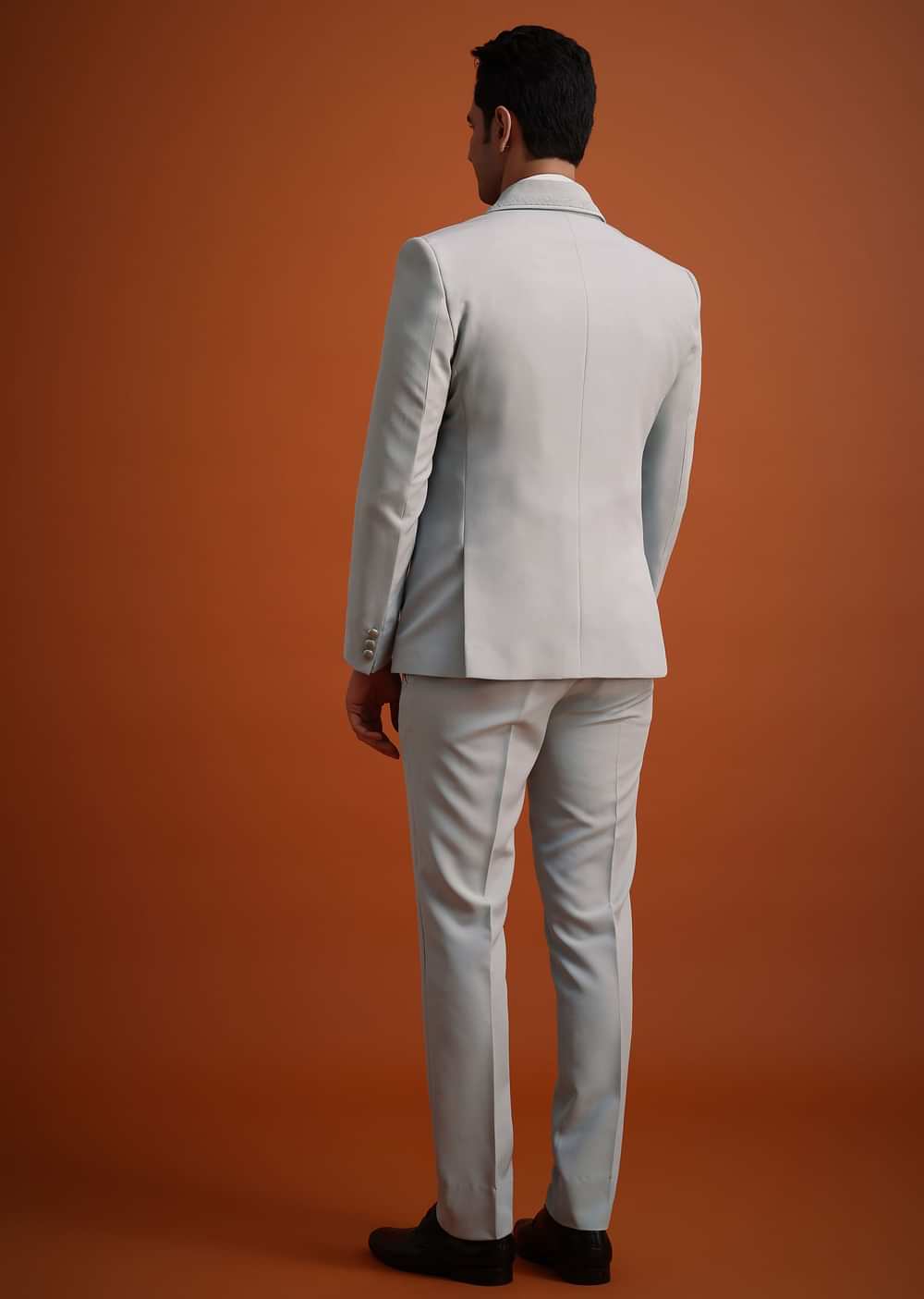 Sky Blue Cutdana Work Polyester Tuxedo And Pant Set