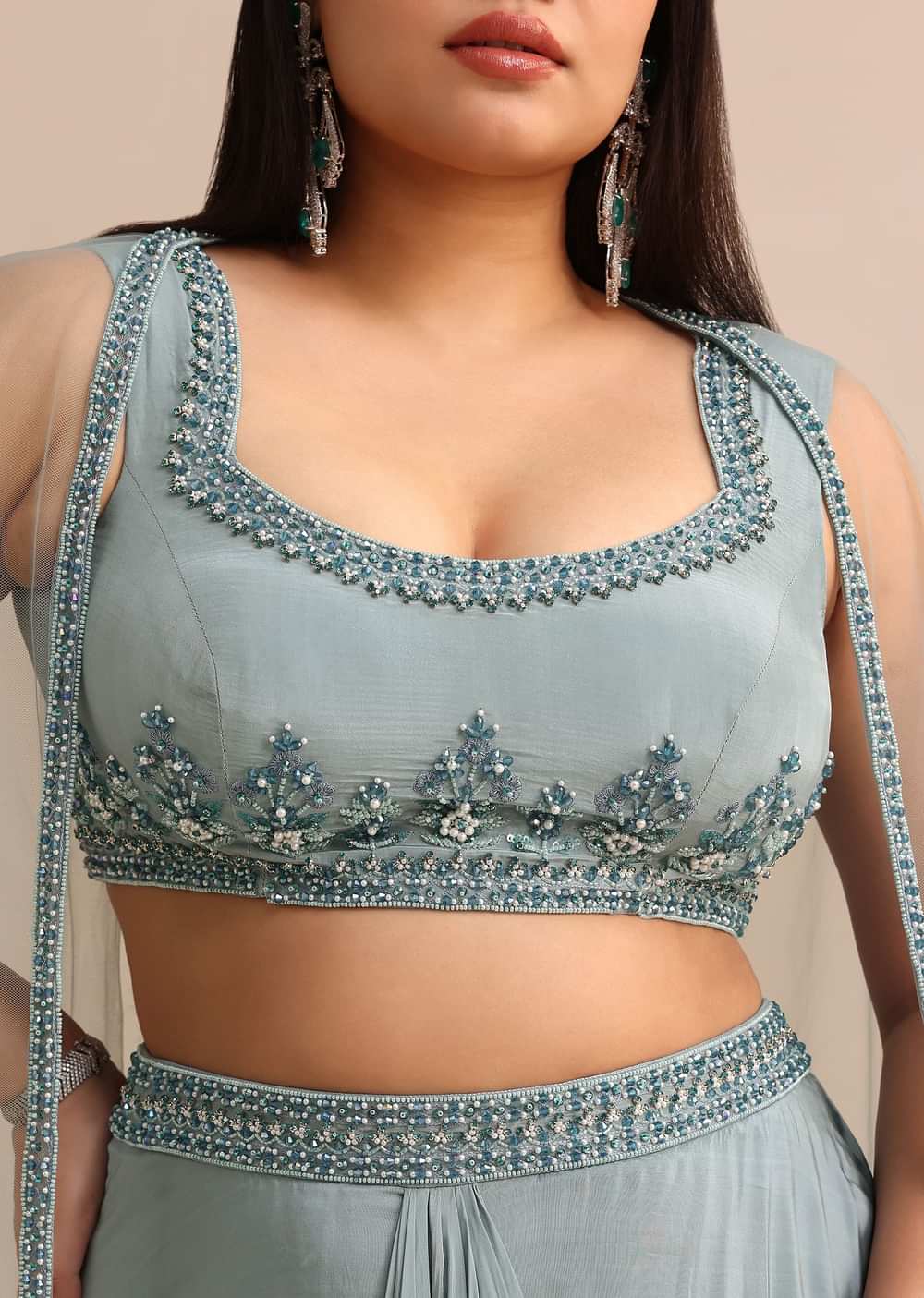 Sky Blue Draped Skirt With Cape