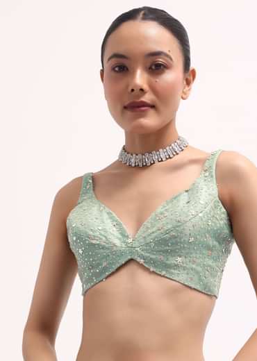 Sky Blue Embroidered Tissue Saree With Unstitched Blouse