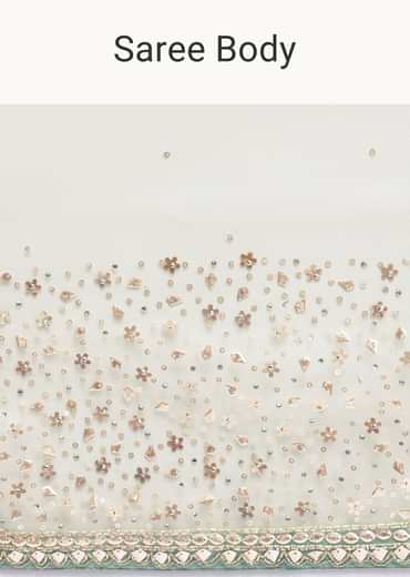 Sky Blue Embroidered Tissue Saree With Unstitched Blouse