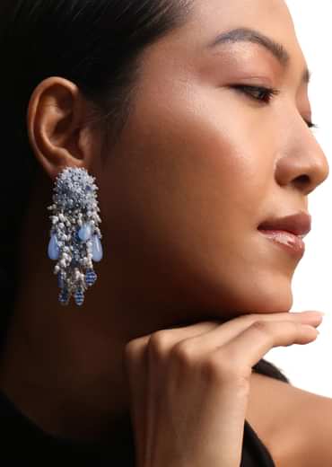 Sky Blue Handcrafted Dangler Earrings In Mix Metal