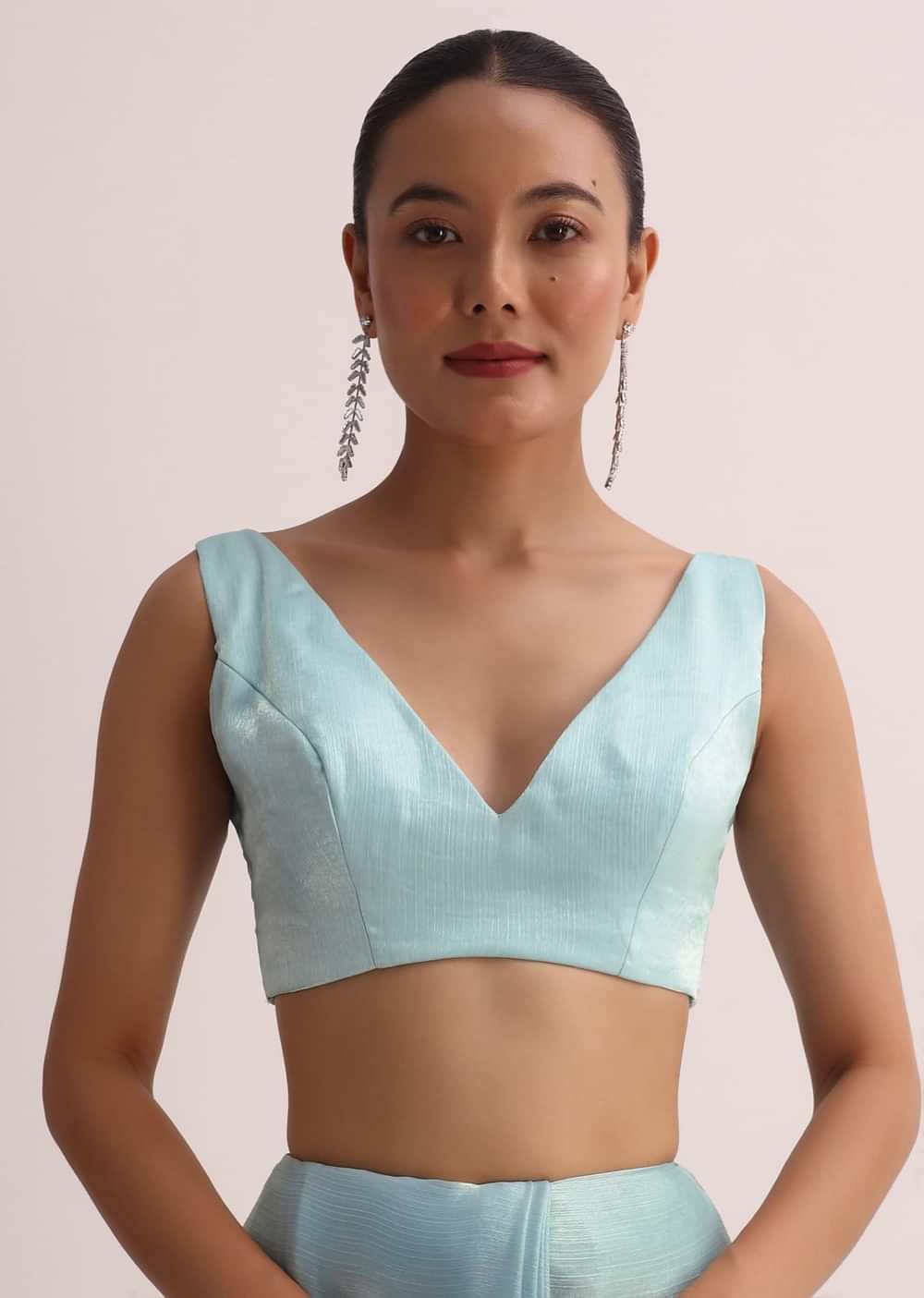 Sky Blue Saree With Cutdana Border And Unstitched Blouse