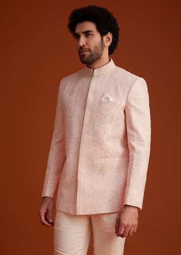 Soft Pink Embroidered Bandhgala Suit