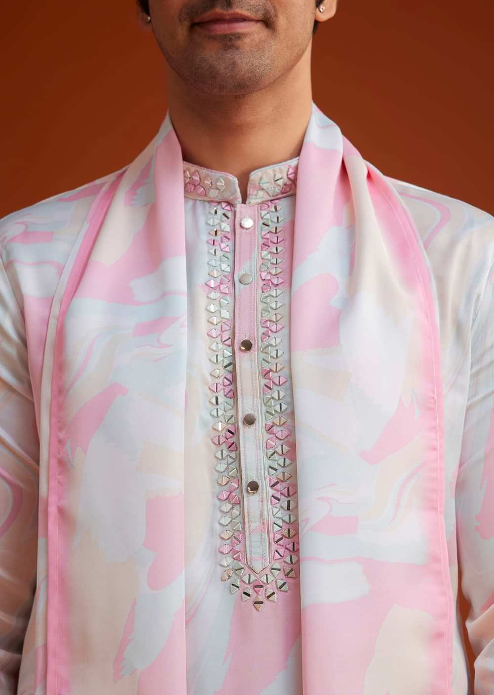 Soft Pink Marble Printed Kurta Set