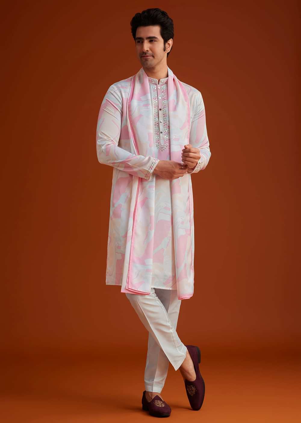 Soft Pink Marble Printed Kurta Set
