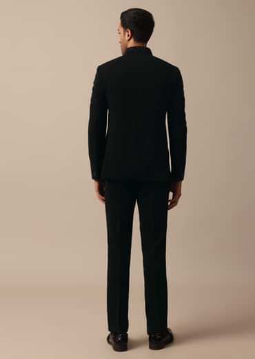 Sophisticated Black Textured Fabric Jodhpuri Suit