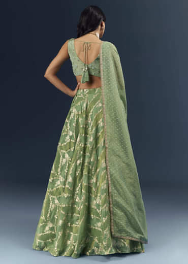 Spa Green Banarasi Silk Bridesmaid Lehenga With Heavy Hand Embroidery