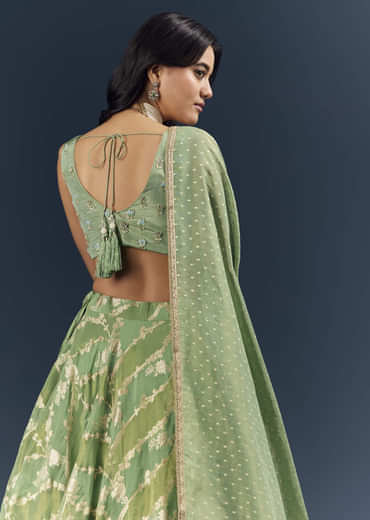 Spa Green Banarasi Silk Bridesmaid Lehenga With Heavy Hand Embroidery