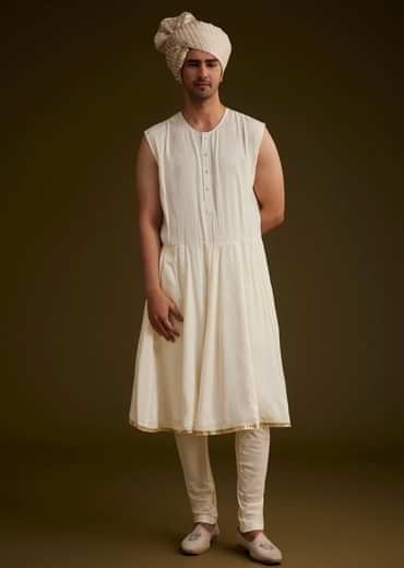 Fawn Silk Sherwani Set With Zardosi Detailing