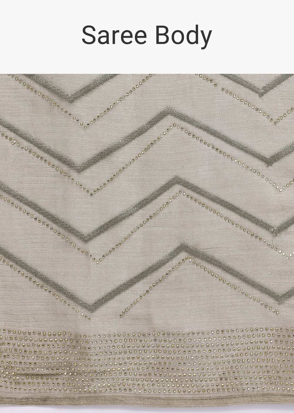 Stone Grey Glass Tissue Saree With Unstitched Blouse