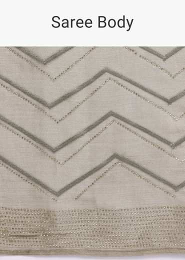 Stone Grey Glass Tissue Saree With Unstitched Blouse