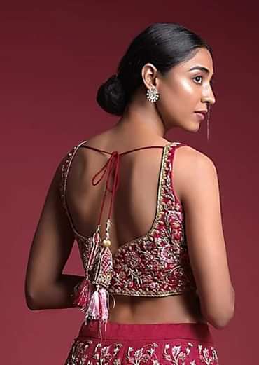 Strawberry Pink Choli In Raw Silk Adorned With Resham And Zardosi Embroidered Floral Jaal