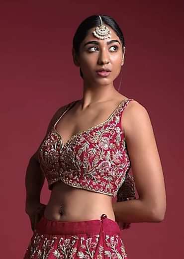 Strawberry Pink Choli In Raw Silk Adorned With Resham And Zardosi Embroidered Floral Jaal