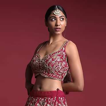 Strawberry Pink Choli In Raw Silk Adorned With Resham And Zardosi Embroidered Floral Jaal