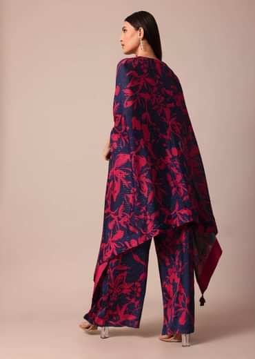 Stunning Crop Top With Printed Chiffon Jacket and Palazzo Set