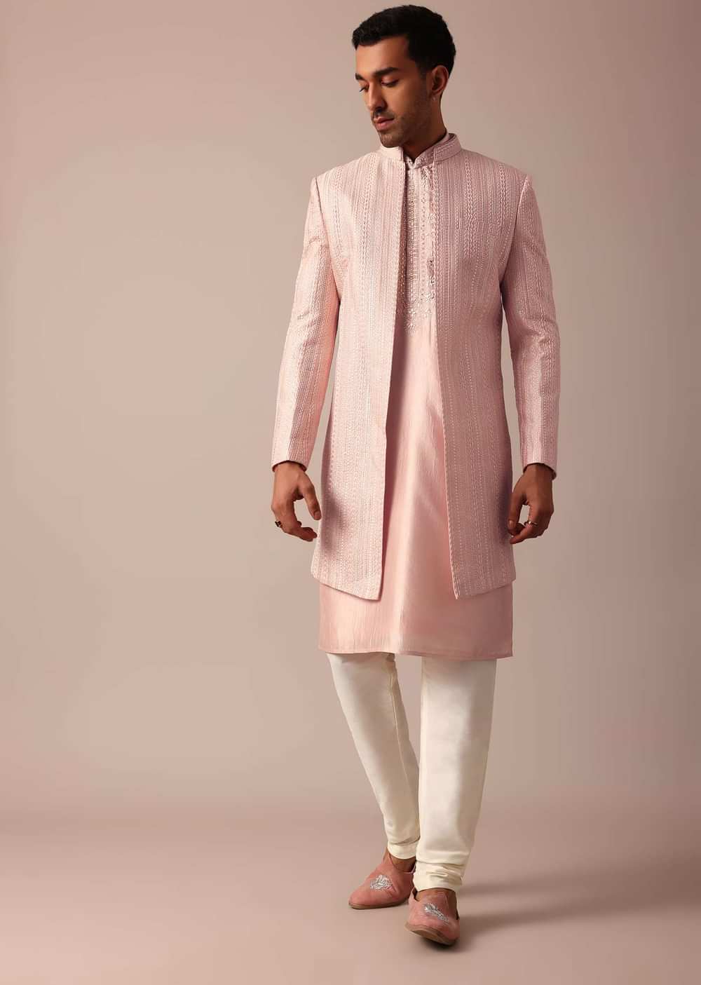 Stunning Peach Silk Sherwani For Men