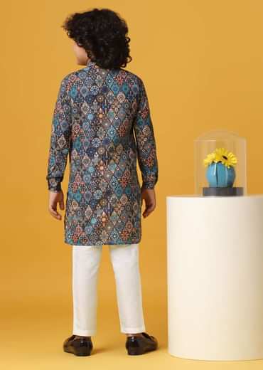 Stylish Blue Cotton Kurta Set For Boys