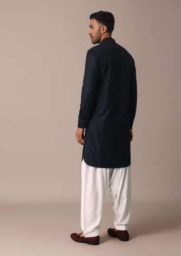 Stylish Blue Pathani Kurta Set With Pintuck Detailing