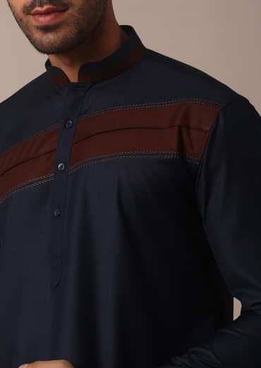 Stylish Blue Pathani Kurta Set With Pintuck Detailing