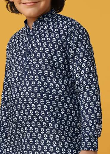 Stylish Blue Silk Kurta Set For Boys