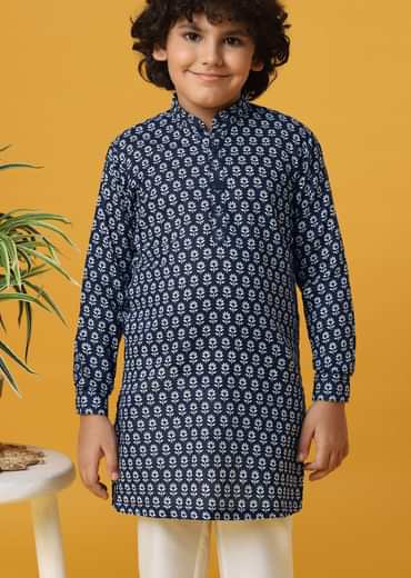 Stylish Blue Silk Kurta Set For Boys