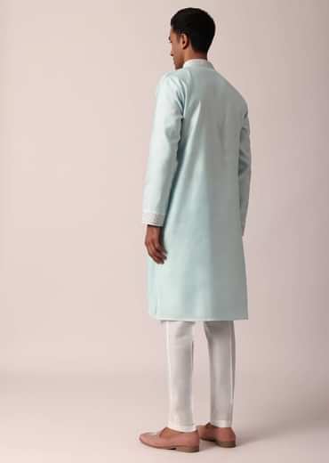 Stylish Blue Silk Kurta Set For Men
