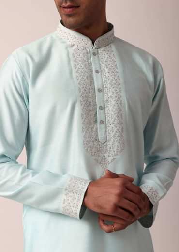 Stylish Blue Silk Kurta Set For Men