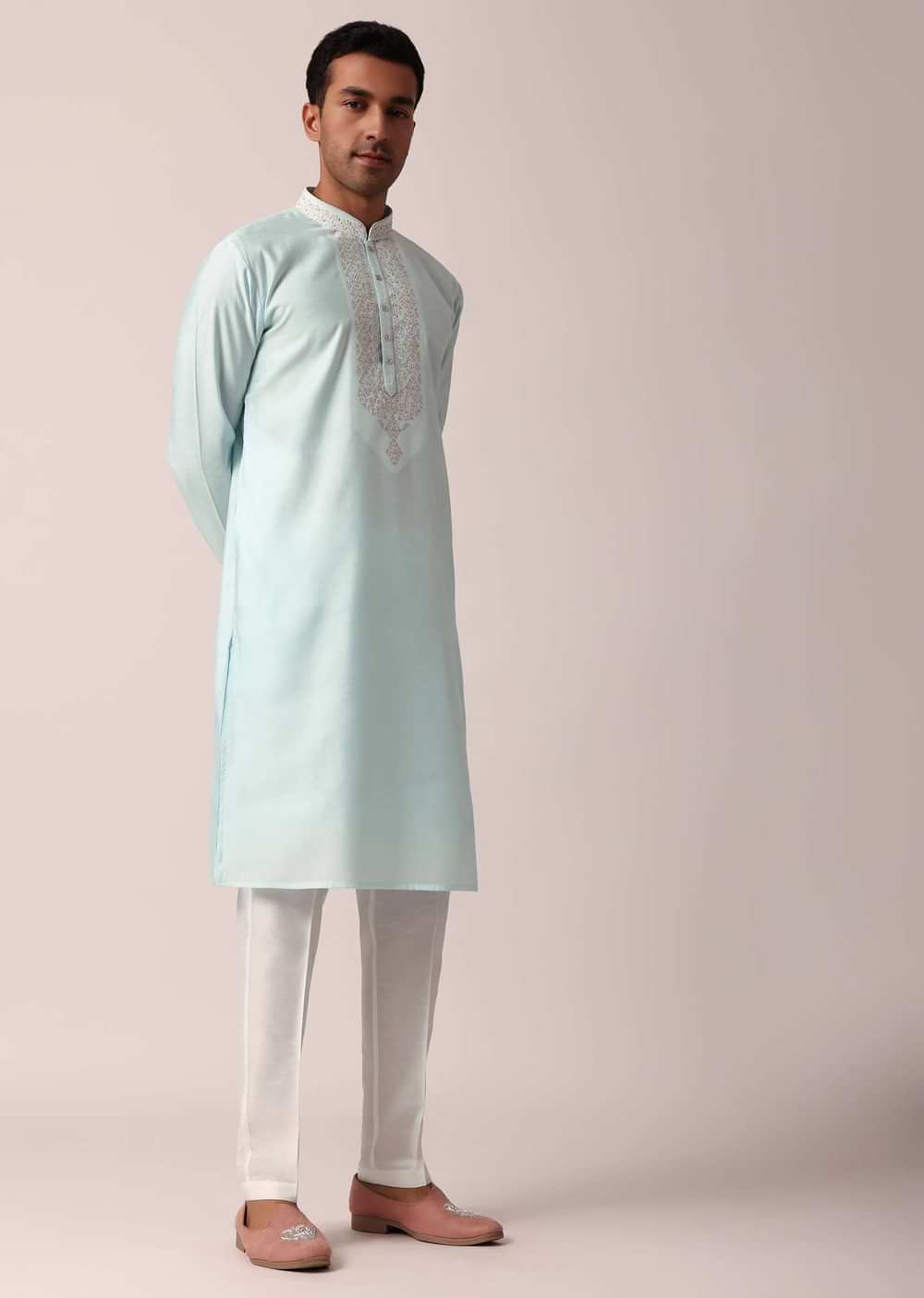 Stylish Blue Silk Kurta Set For Men