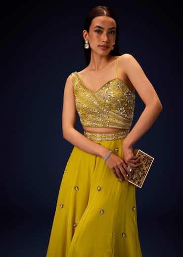 Sunglow Mustard Hand Embroidered Double Layer Frill Jumpsuit