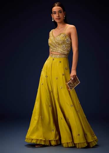 Sunglow Mustard Hand Embroidered Double Layer Frill Jumpsuit