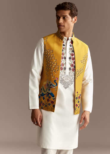 Sunshine Yellow Cutwork Kurta Jacket Set
