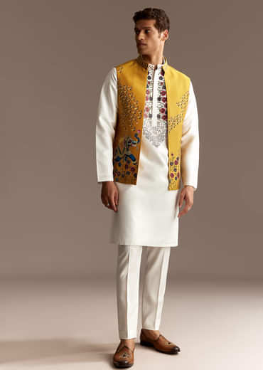 Sunshine Yellow Cutwork Kurta Jacket Set