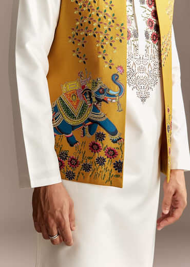 Sunshine Yellow Cutwork Kurta Jacket Set