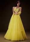Sunshine Yellow Net Hand Embroided Pearl Work Lehenga Set