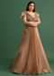 Tan Brown Pleated Circular Embroidered Gown