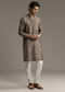 Taupe Brown Silk Designer Kurta For Men With Intricate Paisley And Floral Motif Print