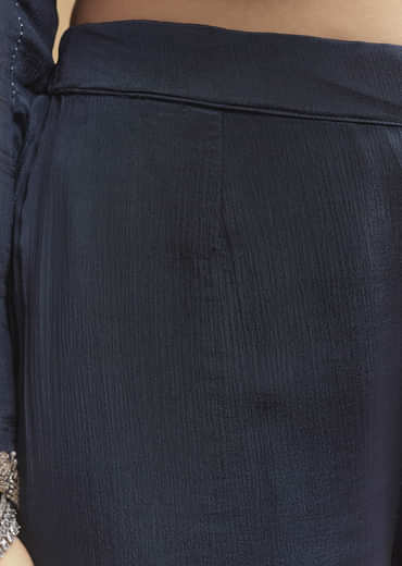 Teal Blue Chinon Sharara Suit With Heavy Hand Embroidery