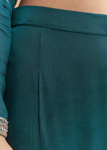 Teal Blue Chinon Sharara Suit With Sequins And Cutdana Work