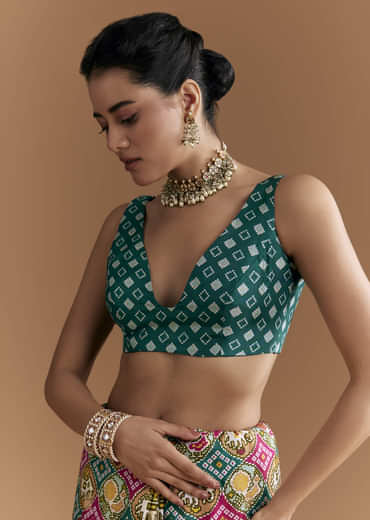 Teal Blue Dola Silk Saree With Bandhani And Zari Work