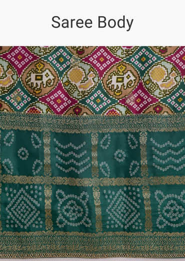 Teal Blue Dola Silk Saree With Bandhani And Zari Work