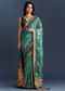 Teal Blue Dola Silk Saree With Nature Motifs And Embroidery
